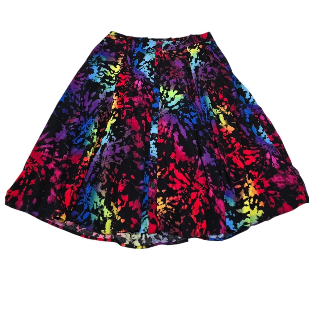 Torrid Tie Dye Challis Button Front Midi Skirt‎ Rainbow Black Plus Size 1X 14-16